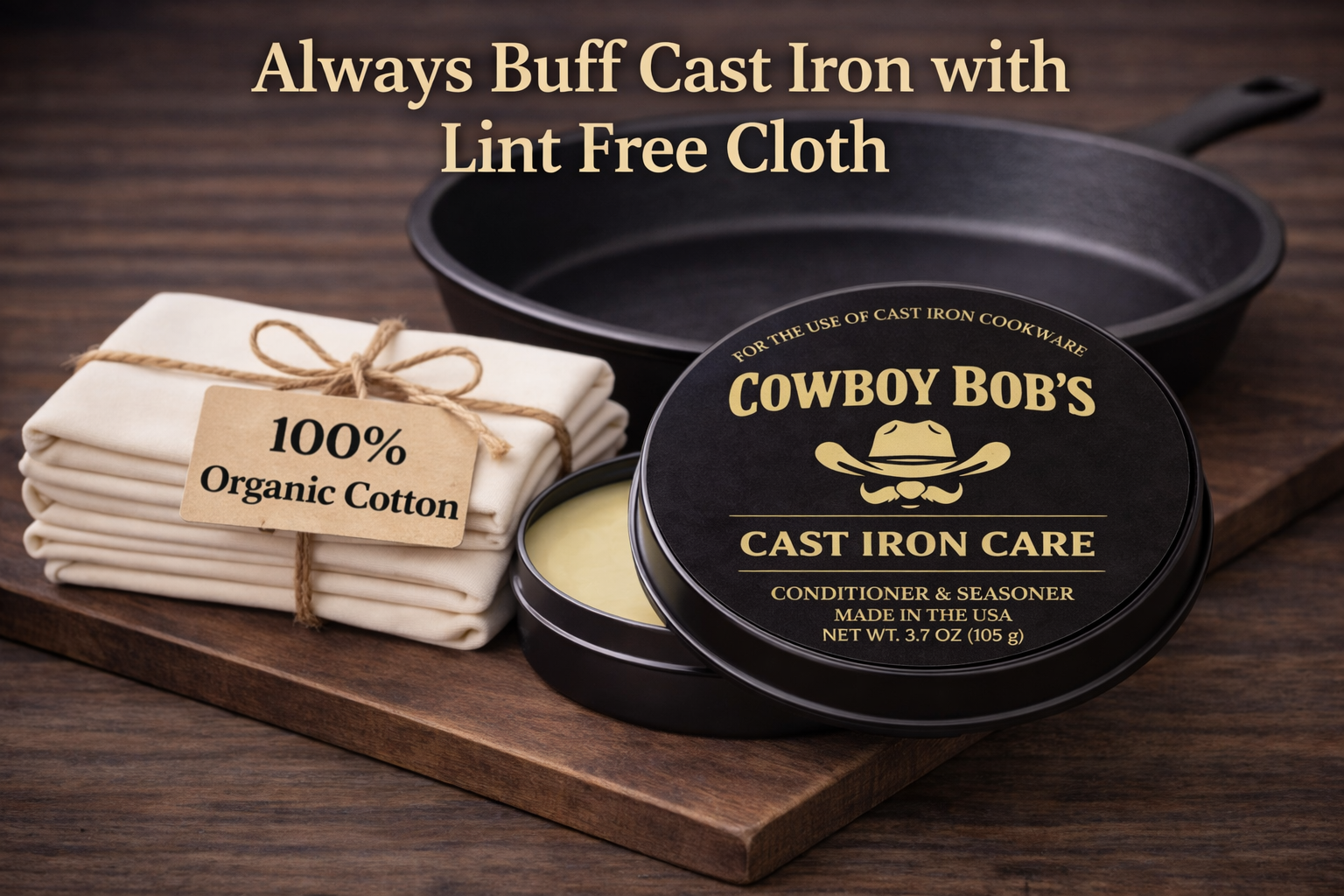 𝐓𝐡𝐞 𝐒𝐢𝐠𝐧𝐚𝐭𝐮𝐫𝐞 𝐇𝐞𝐫𝐢𝐭𝐚𝐠𝐞 𝐏𝐚𝐢𝐫𝐢𝐧𝐠: Cast Iron Care & Organic Cotton Heritage Lint-Free Buffing Cloth