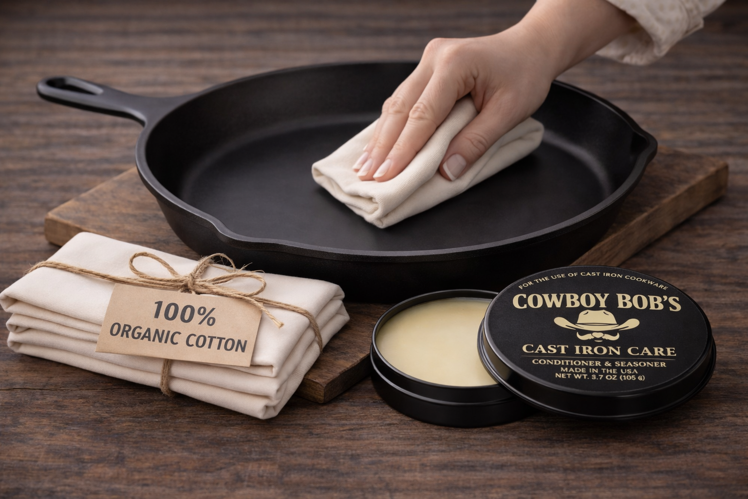 𝐓𝐡𝐞 𝐒𝐢𝐠𝐧𝐚𝐭𝐮𝐫𝐞 𝐇𝐞𝐫𝐢𝐭𝐚𝐠𝐞 𝐏𝐚𝐢𝐫𝐢𝐧𝐠: Cast Iron Care & Organic Cotton Heritage Lint-Free Buffing Cloth