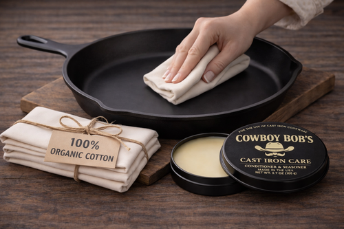 𝐓𝐡𝐞 𝐒𝐢𝐠𝐧𝐚𝐭𝐮𝐫𝐞 𝐇𝐞𝐫𝐢𝐭𝐚𝐠𝐞 𝐏𝐚𝐢𝐫𝐢𝐧𝐠: Cast Iron Care & Organic Cotton Heritage Lint-Free Buffing Cloth